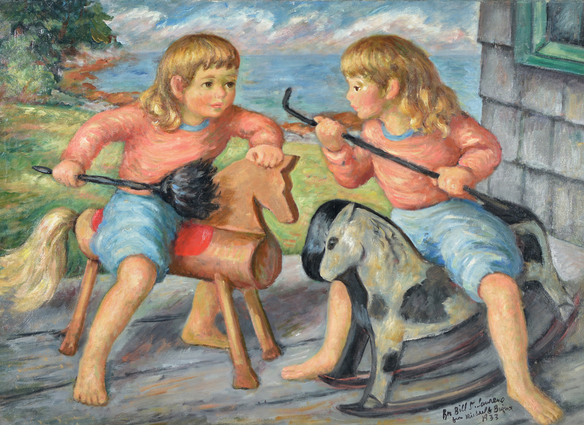 Twins on rocking horses